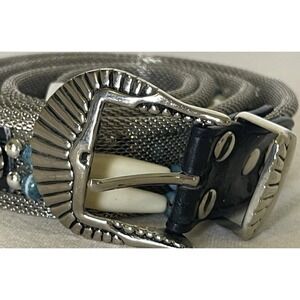 Vintage Silver Tone Mesh Belt Turquoise Bead Western Boho Statement Belt AS IS